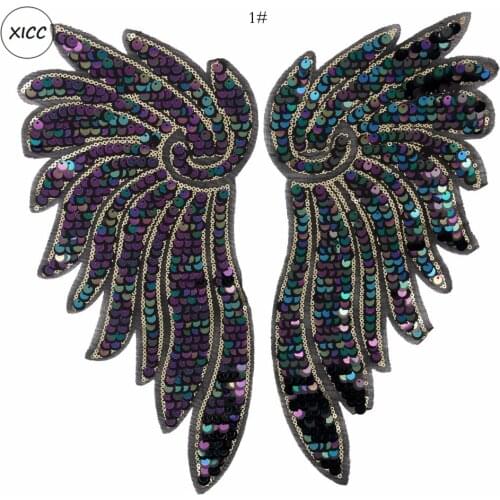 XICC New Beautiful Big Size Cartoon Angel Wing Applique Decorative patch Sewing Flowers Shine Bead Sequin For Denim Clothing
