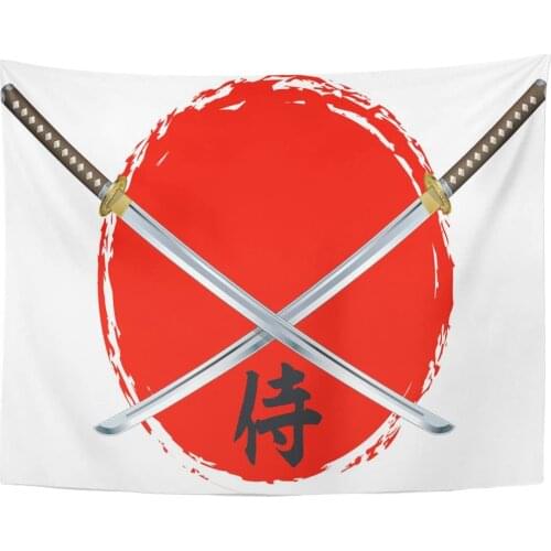 Katana Samurai Swords and Text Japan Japanese Tapestry Home Decor Wall Hanging for Living Room Bedroom Dorm 60x80 Inches