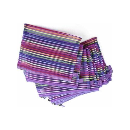 Zip Closure Gridding Bag A5 Paper File Folder Pen File Bag 10 Pcs w Purple Strap