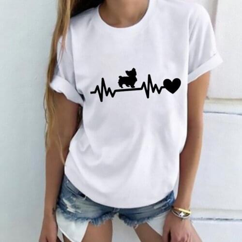 Electrocardiogram Printing Ladies Tshirt Casual White Short Sleeve Round Neck Summer Simple Fashion Women T-shirt