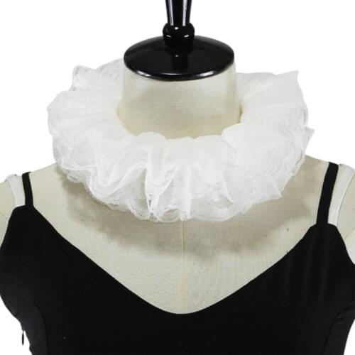 N7MF Women Vintage Layered Ruffled Lace Fake Collar Victorian Renaissance Costume Neck Ruff Lace-Up Tulle Choker Cosplay Prop