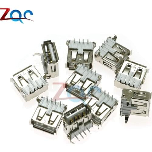 10PCS USB 2.0 Type A Female Socket Connector Port 4-Pin Right Angle Adapter