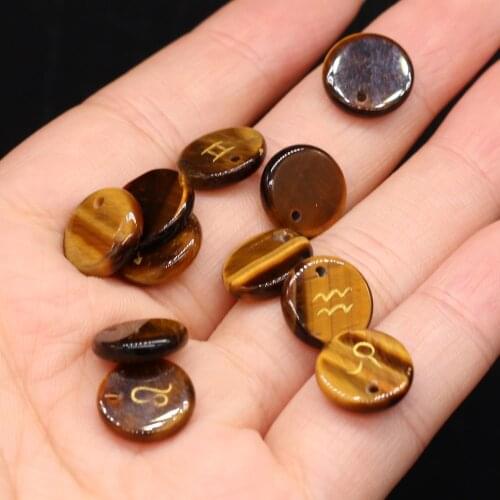 12Pc/set Natural Stone Tiger Eye Reiki Heal Engraved Symbol Round shape Divination Stone Yoga Meditation Jewelry