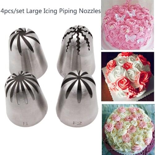 4Pcs/Lot Large Flower Cupcake Icing Piping Tips Cookie Dessert Cake Russion Nozzles Russian Pastry Tips Set Cake Decorating Tool