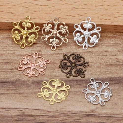 50pcs 15mm Metal Brass Filigree Flower Slice Charms Base Setting Accessories DIY Handmade Jewelry Findings