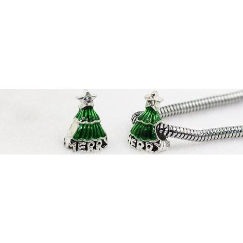 11*16MM Christmas tree alloy rhinestone Beads 4mm Big hole Bead fit Europe Charm bracelet necklace production DIY