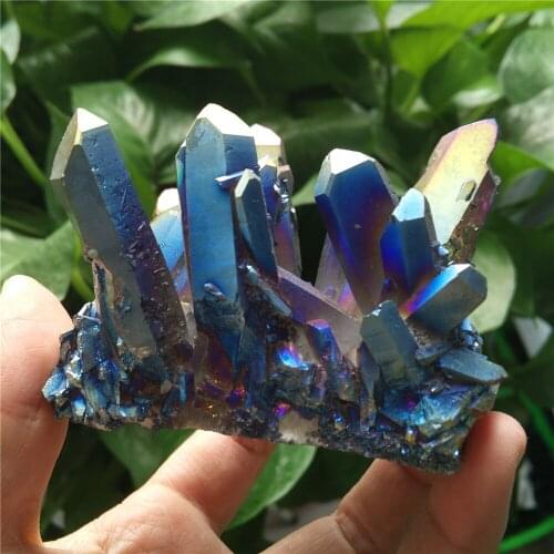 Shinning Rainbow Titanium Aura Crystal Cluster-Angel Aura Quartz Cluster Crystal-Reiki Healing and Terrariums Home Decoration