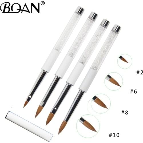 BQAN White Rhinestone Handle Pure Kolinsky Nail Oval Brush Acrylic Nail Brush 10# 8# 6# Art Nail Brush