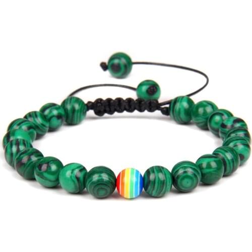 Malachite Stone Bracelets For Women Men Couple Rainbow Charm Braided Bracelet Cat Eye Opal Turquoises Labradorite Love Jewelry