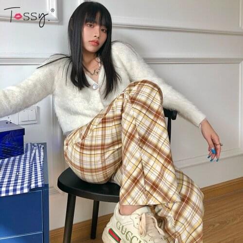 Tossy Argyle Y2K Pants Spring 2021 Women Fashion Summer Wide Leg 90s Loose Streetwear Straight Leg Trousers Low Rise Capris