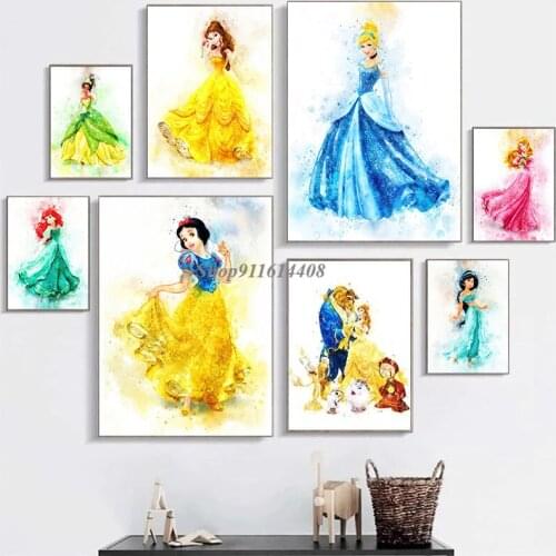 Disney Classic Anime Snow White Cinderella Canvas Painting Cartoon Prints Posters Wall Art Pictures for Girl Bedroom Room Decor