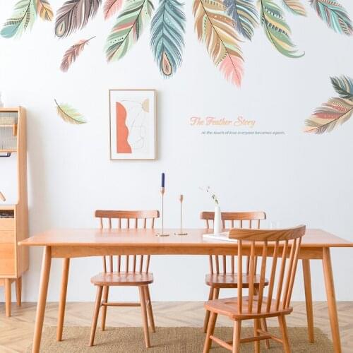 Dreamlike Feather Wall Stickers Bedroom Living Room Decoration Aesthetic Creative Self-adhesive Sofa Background Wallpaper