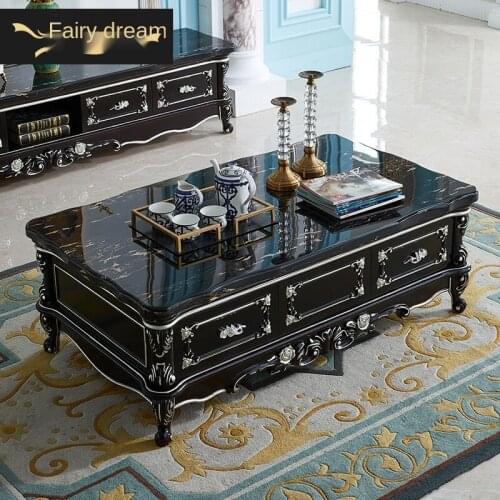 European style solid wood tea table ebony color marble tea table neoclassical American tea table TV cabinet combination corner
