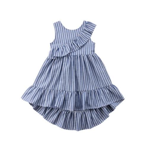 Toddler Kids Baby Girls Cotton Party Ruffle Stripes Sleeveless Dress Sundress Clothes Size 2-6T