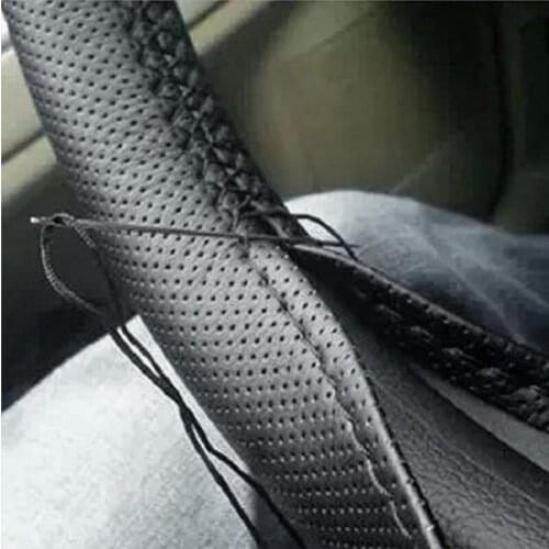1PC Car Steering Wheel Cover With Needles and Thread Artificial leather Gray /Black
