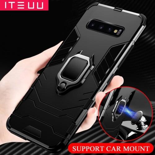 ITEUU Anti-knock Finger Ring Kickstand Armor Case for Samsung S10 S10 Plus S10E Cases Shockproof Back Cover S10 S10PLUS S10E