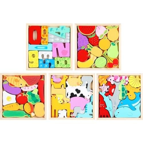 Colorful 3D Cartoon Animal Puzzle Toys for Kids Wooden Hand Grasping Board Jigsaw Tangram Children Educational Puzzles Toys Gift