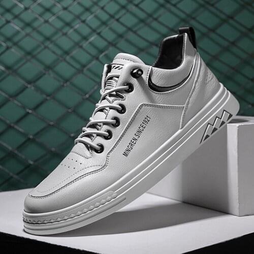 Mens Vulcanized Shoes Leather Sneakers Men Fashion Casual Shoes Male Lace Up Flats Zapatillas Hombre