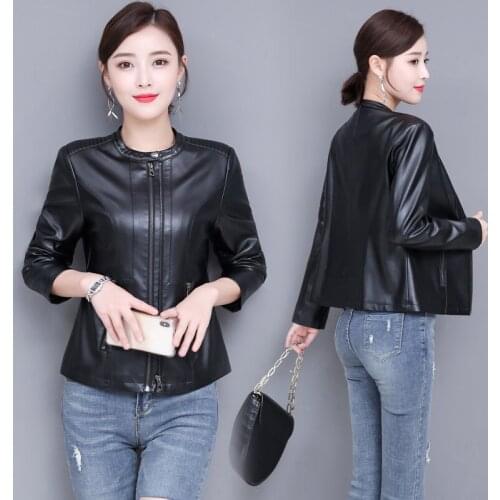 Women Cool Girl Faux Leather Jacket Long Sleeve Zipper Fitted Coat Fall Short Jacket Lady Motor Biker Outerwear