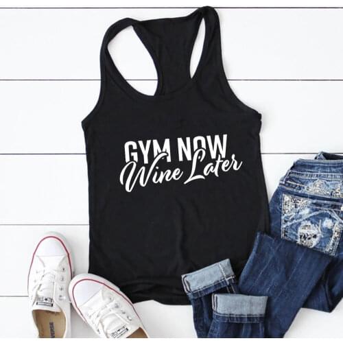 Wine Later Funny Cute Workout Tank Tops New Arrival Women Casual 100%Cotton Tank Tops Fitness Vest Workout Tanks Exercise Top