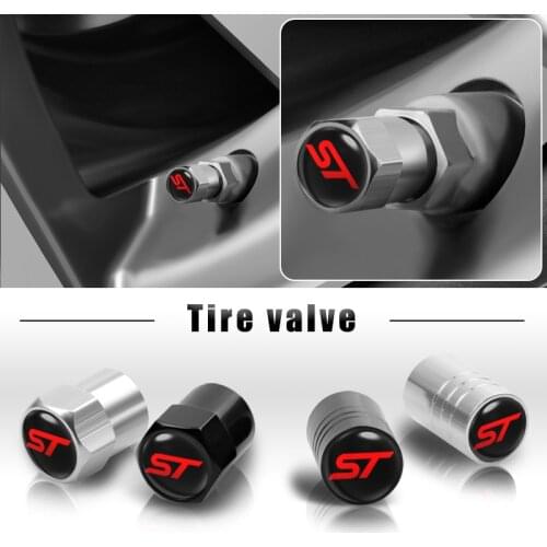 4pcs Car Styling Metal ST Emblem Auto Air Valve Stem Caps Car Tyre Valve Caps For Ford Focus 2 3 4 Mondeo Fusion Kuga Ecosport