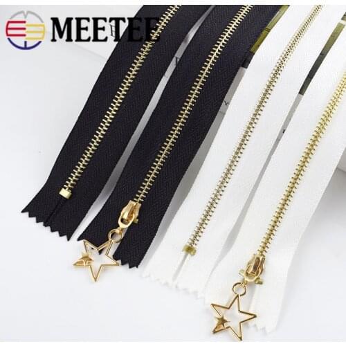 10pcs 15/18/20/25/30cm Meetee 3# Metal Close End Zippers Gold Teeth Zip Closure for Sewing Bag Jacket Skirt Clothing Accessories