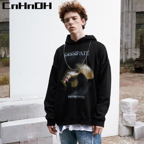 CnHnOH Trendy Brand Harajuku Style Oversize Loose Dissipate Face Print Pullover Plus Velvet Hip-Hop Hoodie 9838