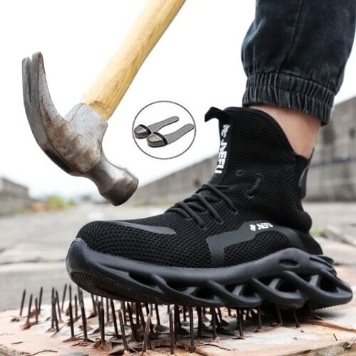 Mens Anti-Smashing Safety Mens Shoes, High-Top Comfortable And Wear-Resistant Tennis Sneakers, Indestructible Work Boots