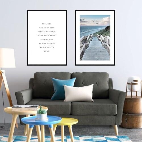 Nordic Simple Style Art Canvas Painting Seascape Posters And Prints Wall English Letter Pictures For Living Room Home Decor No F