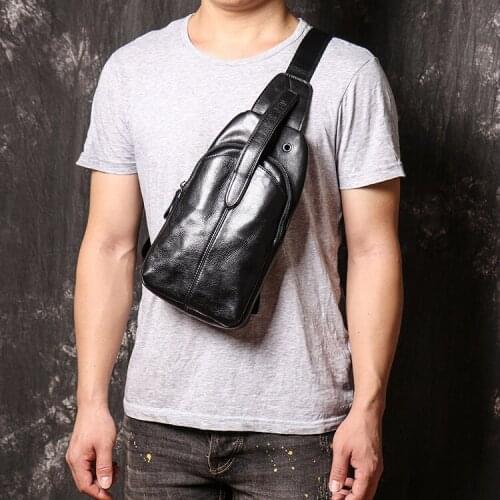 2021 New Style Mens Leather Close-fitting Chest Bag Top Layer Cowhide Female Korean Casual Messenger Bag Waxed Leather Backpack