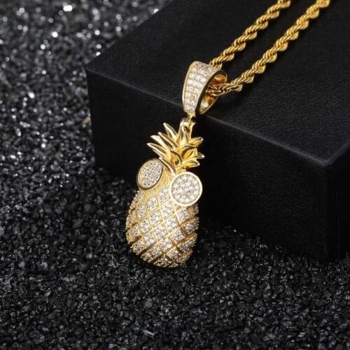 New Fashion Micro Pave Cubic Zircon Pineapple Pendant Necklace with 4mm Tennis Chain & Cuban Chain CZ Mens Hip Hop Rock Jewelry