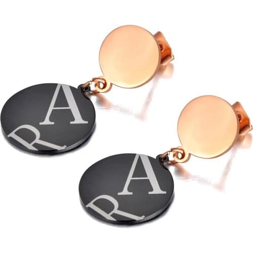 New Design Stainless Steel Double Circle Charm Jewelry Trendy CZ Crystal Letter Earrings For Women Girls E20169