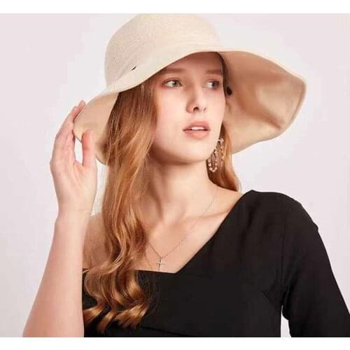 2021 Spring And Summer New Bow Straw Hat Bucket Hat Foldable Grass Cloth Splicing Sunshade Hat