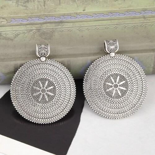 3pcs Silver Color Big Flower Round Charms Circle Pendant For DIY Handmade Jewelry Making Accessorie 43x36mm