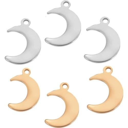 50pcs Stainless Steel Mini Charms Moon Pendant DIY Jewelry Necklace Making For Moon Bracelet Necklace Earrings Findings 11x16mm