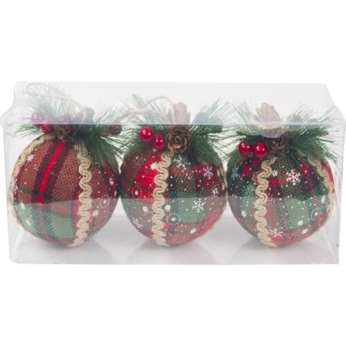Hanging Ball Christmas Decoration Ornaments Pine Nut Tree Fabric Red Lattice Foam Cloth Not Easy To Break Pendant Simulation