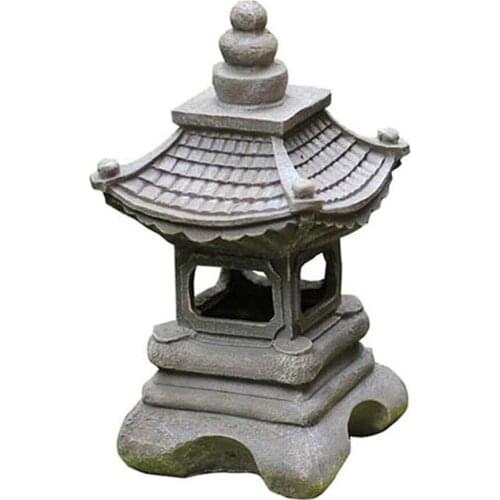 Retro Resin Craft Pavilion Sculpture Solar Lights Outdoor Park Garden Ornament Craft Solar Lamp Sculpture Garden Lawn Ornament