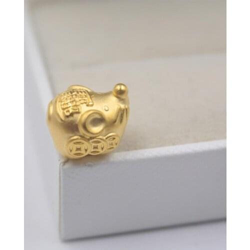 Fine Pure 24Kt Yellow Gold Pendant Women Men 3D Coin Mouse Bead Pendant 1-1.5g 13x11mm