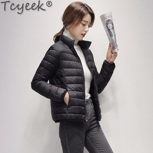 Tcyeek 2021 Autumn Puffer Jacket Women 90% White Duck Down Coats Plus Size Femme Light Short Jacket Famale Kurtki Damskie SQQ437