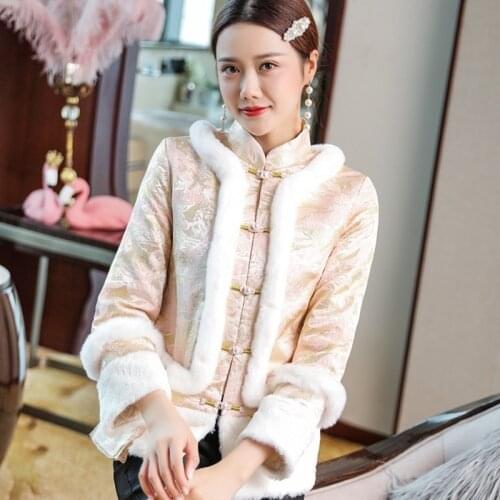 Ladies Chinese Tops 2020 Autumn Winter Retro Jackets Hanfu Cheongsam Top Tang Suit New Year Chinese Style Clothing Women 11490