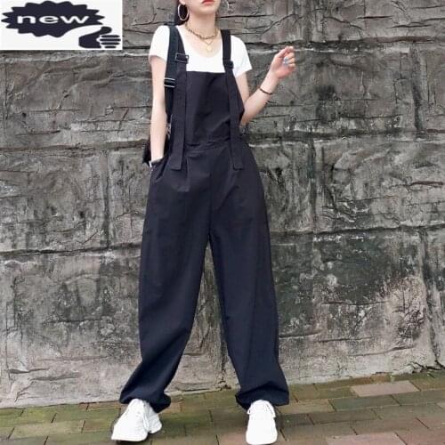 Street Casual Jumpsuit Women 2021 Summer Fashion Loose High Waist Straight Trousers Comfort Pocket Black Office Overalls Female