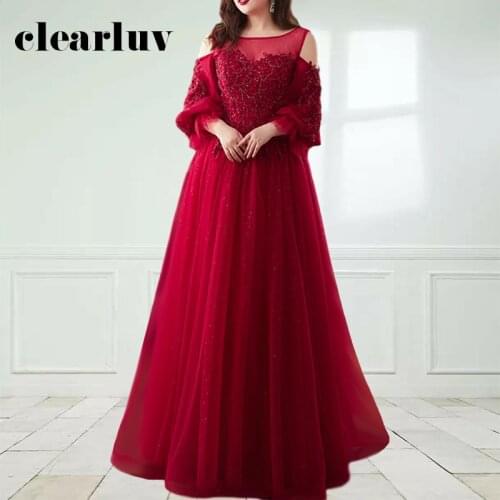 Burgundy A-Line Evening Dress DR1126 Lace Up Women Party Dresses 2020 Sequined Beading Robe De soiree Plus Size Formal Gown