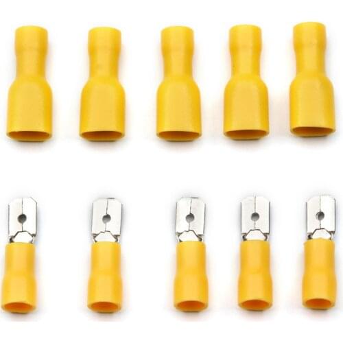 100Pcs FDFD2-250 MDD2-250 Female + Male Spade Insulated Electrical Crimp Terminal Connectors Wiring Cable Plug