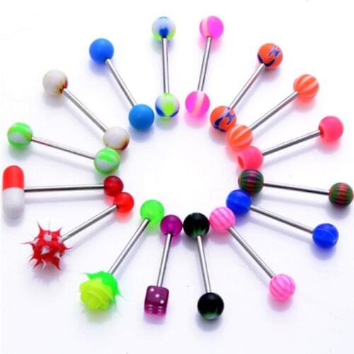 16pcs/lot mixed 316L surgical steel with koosh silicon true blue Piercing ROSE Tongue Bars