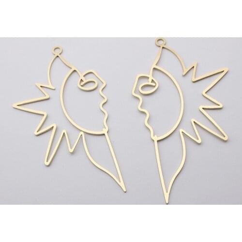 2pcs 92x51mm Raw Brass Large Tribal Human Face Charms Pendant Earring Necklace Charms For DIY Hanging Jewelry Making Supplies