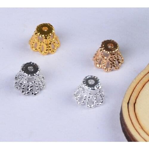 20pcs/lot 0.3*4.8*6MM 4 colors gold plated copper Hollow receptacle Flower hat Beads For DIY making Necklace Jewelry Material