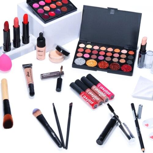 27pcs/Set All In One Makeup Kit Eyeshadow LiGloss Lipstick Brushes Eyebrow Concealer Beauty Cosmetic Bag