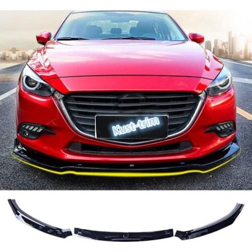 3Pcs FOR Mazda3 Axela 2014-2017 ABS Bright Black Front Bumper Lip Cover Trim