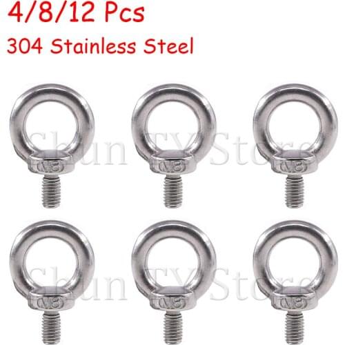 4/8/10 Pcs 304 Stainless Steel M8/M10 Male Thread Machinery Shoulder Lifting Ring Eye Bolt with Lock Nuts Pegboard Accessories