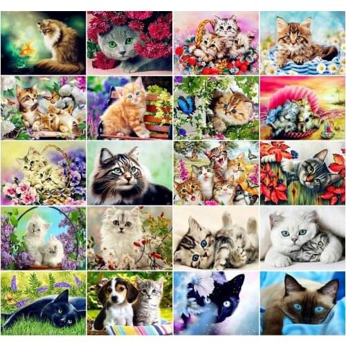 AZQSD Diamond Mosaic Cat Diamond Painting Animal Rhinestone DIY Full Square Round Diamond Embroidery Home Decoration Gift